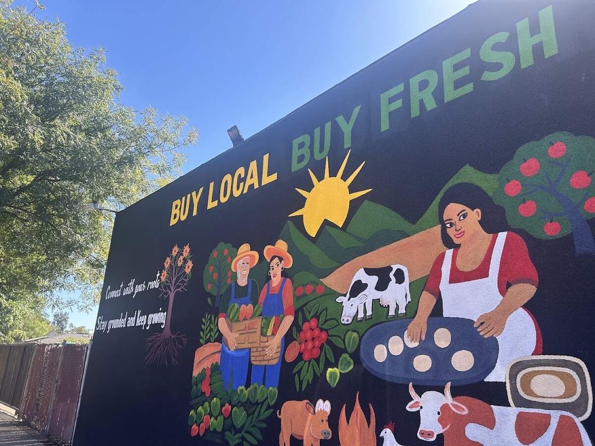 A mural outside Del Monte Super Market, which opened at the beginning of August 2026.